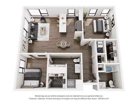 Floor plan for 2 beds, 2 baths, 1067 sqft